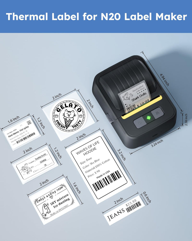 Thermal Labels for N20 Label Maker,1.97"x1.18"(50x30mm), 230 Labels/Roll, for Barcode, Address, Mailing, Logo, Business, Name Tag, 3 Rolls White-5030
