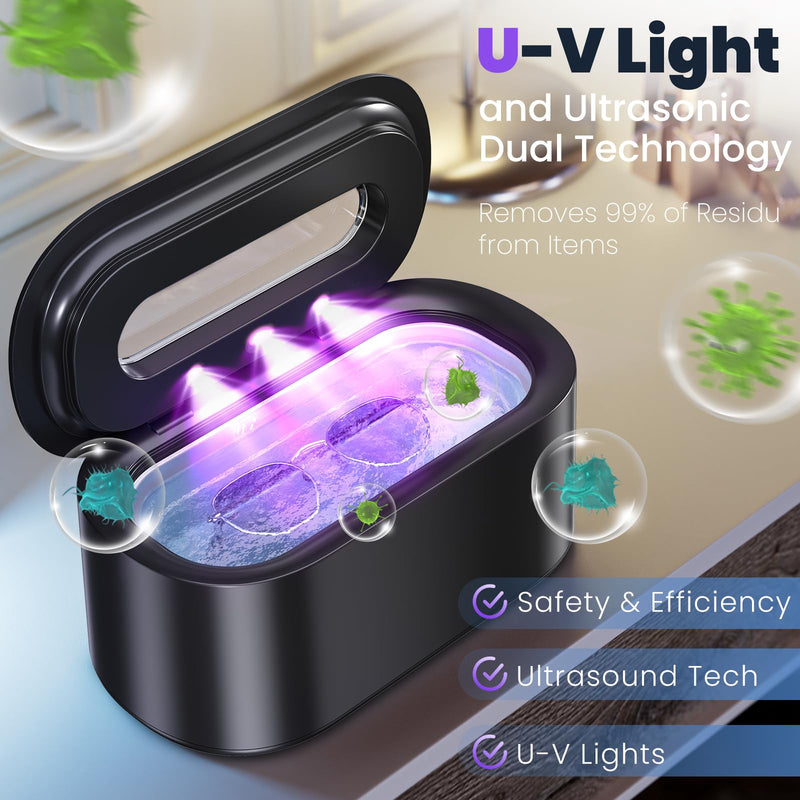 [Australia - AusPower] - Ultrasonic Jewelry Cleaner, 48Khz 12oz Professional Jewelry Cleaner Ultrasonic Machine with Digital Timer, 30W Portable Ultrasonic Cleaner for Eyeglasses, Necklaces, Rings, Watches, Dentures Black 