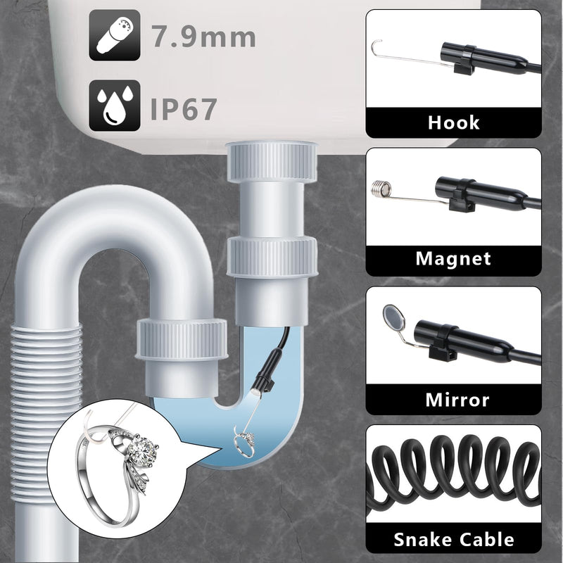 [Australia - AusPower] - Endoscope Camera with Light, 1920P HD Borescope with 8 Adjustable LED Lights, 16.4ft Semi-Rigid Snake Cable IP67 Waterproof Inspection Camera for iOS and Android 