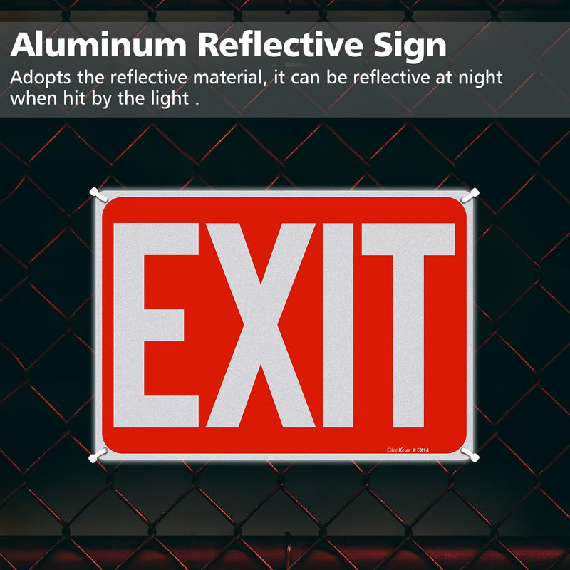 GicnKeuz Exit Signs,14×10 Inches Exit Red Sign .040 Reflective Aluminum,Waterproof and Fade Resistant,4 Pre-drilled holes,Easy to Install,Indoors and Outdoors Use (4-pack) 4 packs of 14"×10" Exit signs