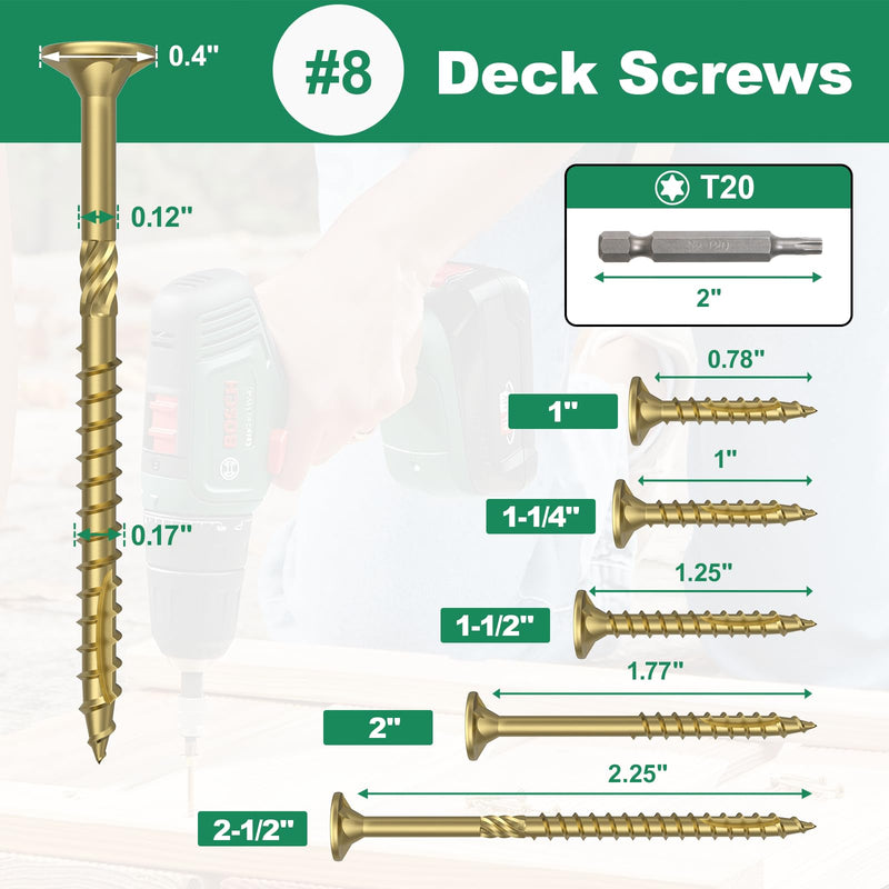 [Australia - AusPower] - #8 x1-1/4 Deck Screws, 100Pcs Star Drive Wood Screws, Rust Resistant Timber Screws for Timber/Log/Landscaping Wood, T20 Star Bit Included, Gold 1-1/4 Inch 100 