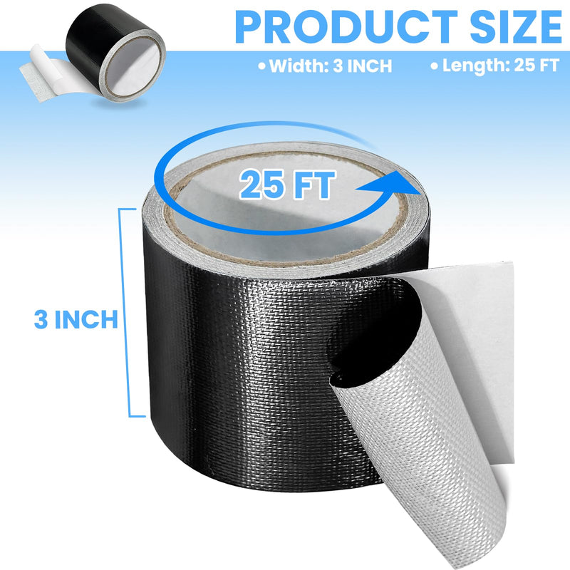 [Australia - AusPower] - Waterproof Repair Tape for Fabric, Awning, RV Roof, Underbelly, Tarp, Tent, Sail and Boat Cover Outdoor Repair Patch, Heavy Duty, UVproof, Multipurpose Black 