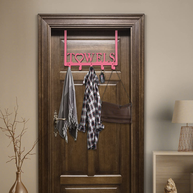 [Australia - AusPower] - Over The Door Towel Hooks, Metal Towel Racks, Heart Letter Towel Holder for Bathroom Door Hanger Hook Hanging Bath Towels, Head Towels, Robes Bathrobe Clothes, (Pink, Uppercase 5 hooks) Pink 