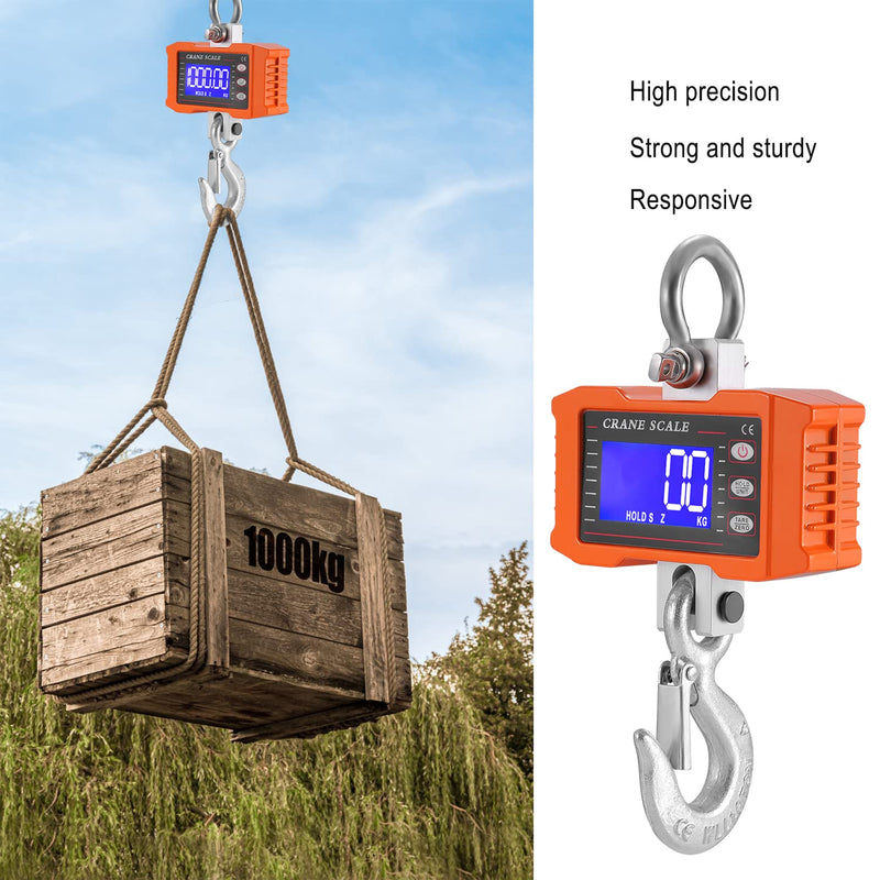 [Australia - AusPower] - Hanging Scales with Remote Control 1000 kg 2200 lbs, Digital Hanging Scales Electronic Crane Scales with Accurate Reload Spring Sensor & LCD Display, Mini Portable Scales with Hooks for Farm, Factory, 