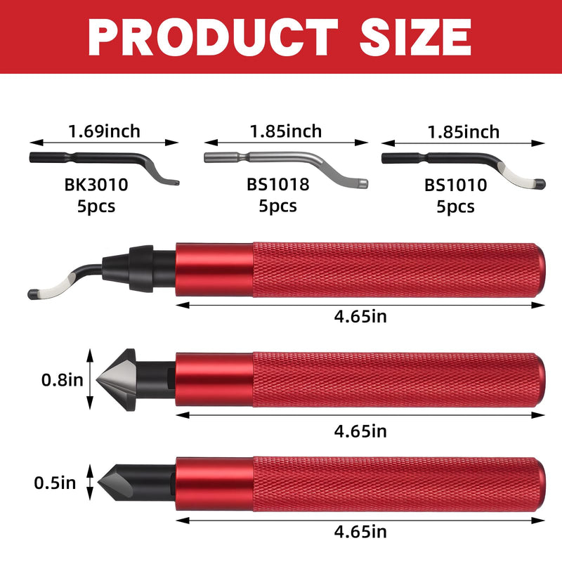 [Australia - AusPower] - 3 Pcs Hand Deburring Tool Kit 2 Countersink Hand Reamer and 1 Deburring Tool with 15 Extra High Speed Steel Swivel Blade for Metal, Resin, Aluminum, Copper, Plastic, 3D Printing, Wood(Red) Red 
