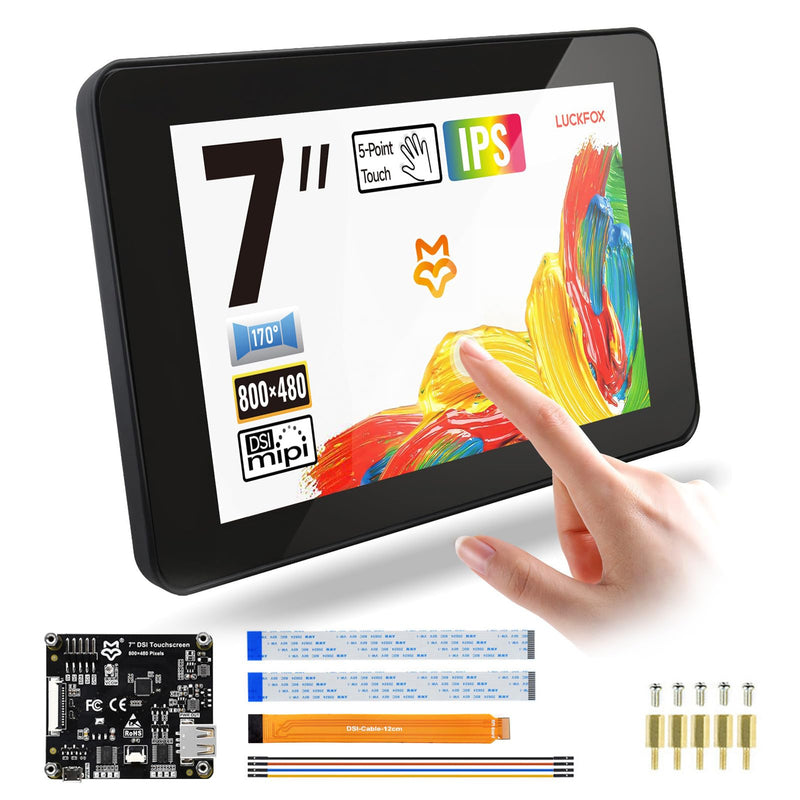 [Australia - AusPower] - LUCKFOX DSI Capacitive 7 Inch Touch Screen with Case Support 3D Printing for Raspberry Pi Screen 800 x 480 Pixels 170° Wide Viewing Angle for Raspberry Pi Display IPS Screen for Core3566, VisionFive2 