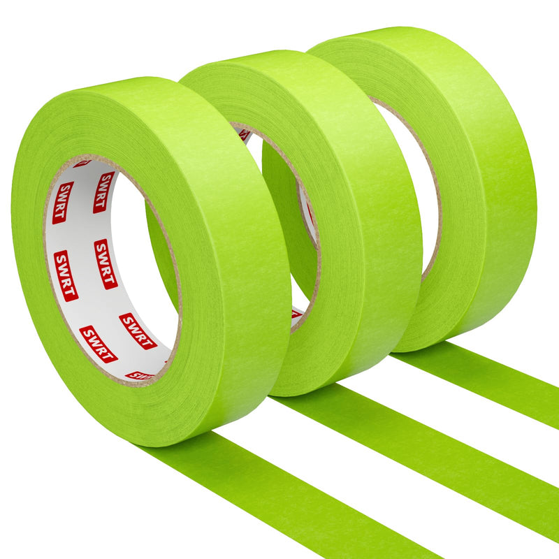 SWRT Green Painters Tape, 1 Inch x 55 Yards, 3 Rolls, Clean Removal | Crisp Paint Edges; Auto Paint Prep; Medium Adhesive Hold; Easy Edge Tracking; Curves & Trim Ready; Easy Hand Tear