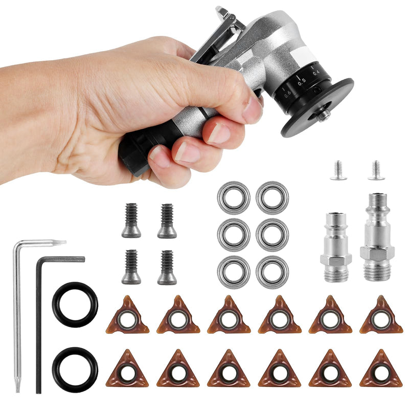 Mini Pneumatic Chamfering Machine, 30000 RPM Portable Air Beveling Machine with 1/4 Inch Air Inlet Handheld, 45° Mini Chamfering Machine Air Tools with Blades for Beveling Deburring 6C+6R+6 bearings Silver