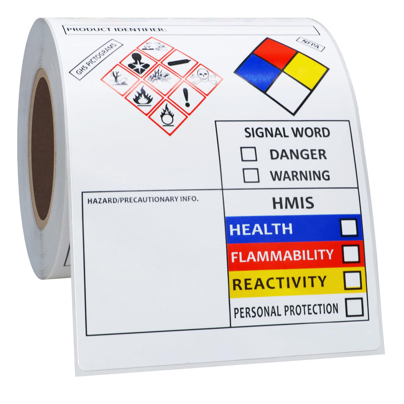 [Australia - AusPower] - SDS OSHA Data Labels for Chemical Safety 3×4 Inch MSDS Stickers with GHS Pictograms HMIS & Hazard Compliant Secondary Containers, 100 Stickers Per Roll 1 Roll 