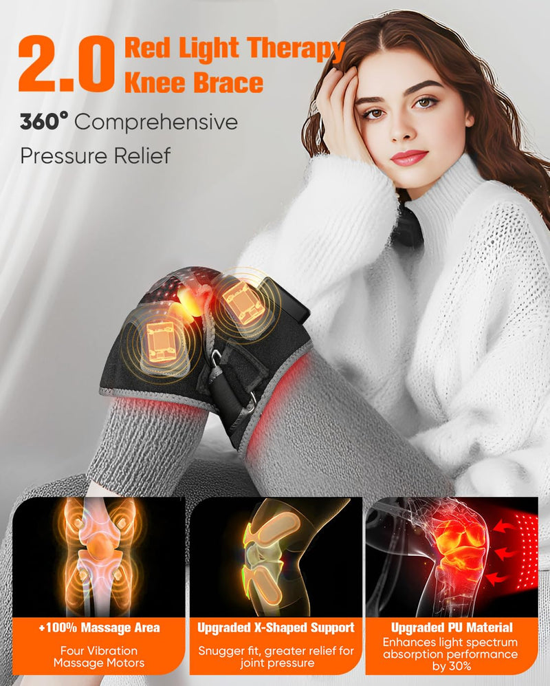 CRAZYTECH 3D Red Light Therapy for Knee, FSA Eligible HSA 5000mAh Cordless Knee Massager with 4 Vibration Areas, Infrared Heating Pad Wrap Device for Knee Elbow Shoulder, 660nm 850nm 2.0 Knee Brace