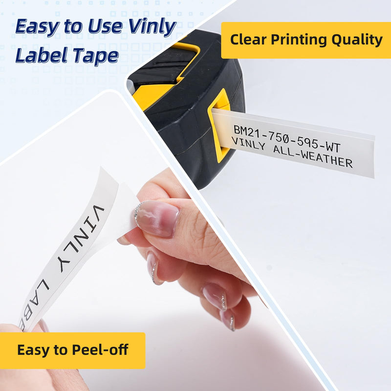 Compatible with M21-750-595-WT 3/4 inch Vinyl Industrial Labeling Tape Black on White High Adhesion, Work for M210, M211, BMP21-Plus, BMP21 LAB Printer, 0.75" W x 21' L, 2-Pack 3/4 inch (19.05 mm)