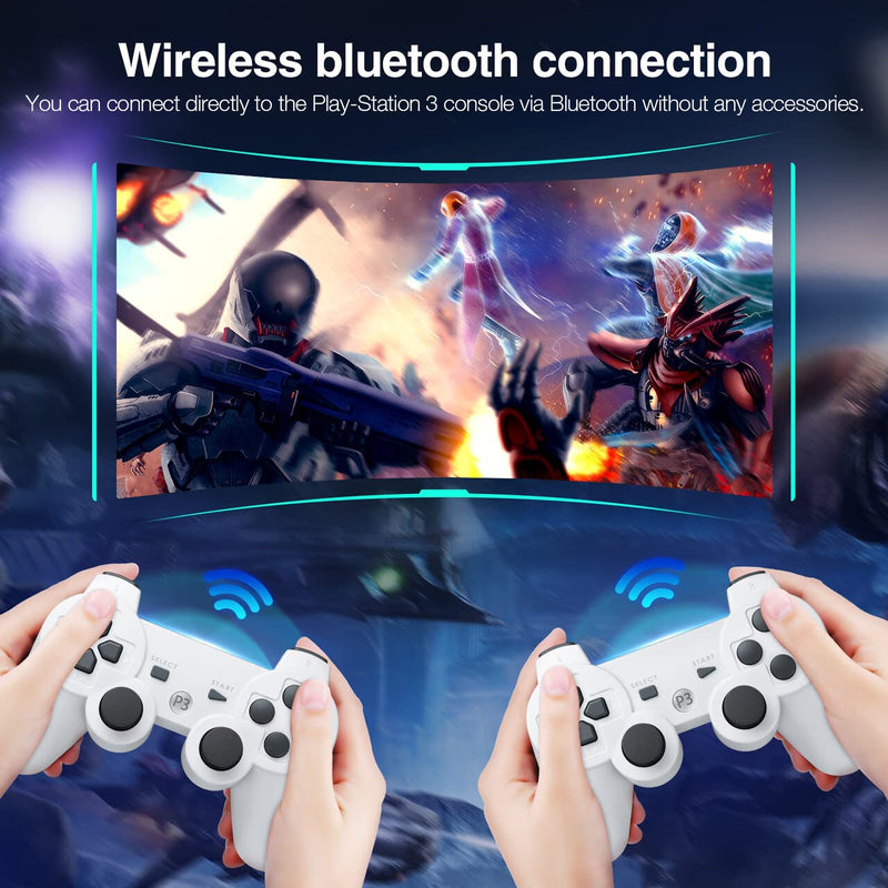 [Australia - AusPower] - Powerextra PS-3 Wireless Controller Compatible with Play-Station 3, 2 Pack High Performance Gaming Controller with Upgraded Joystick Double Shock for Play-Station 3 (White) 