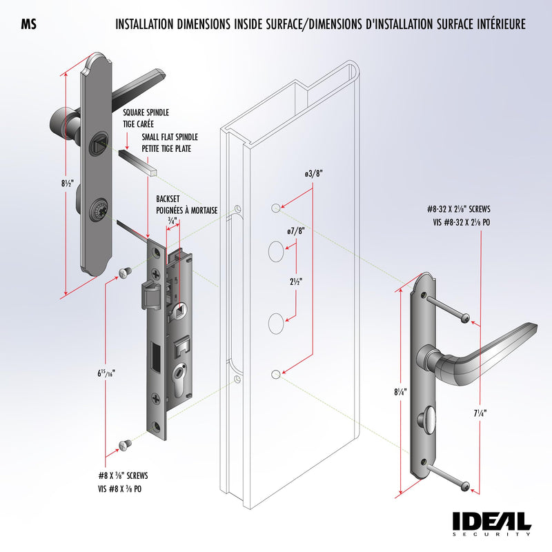 Ideal Security MSMB Straight Mortise Lock Set, Exclusive Replacement for AluminArt Storm Doors and Screen Doors, Adjustable 3/4" Backset, Matte Black