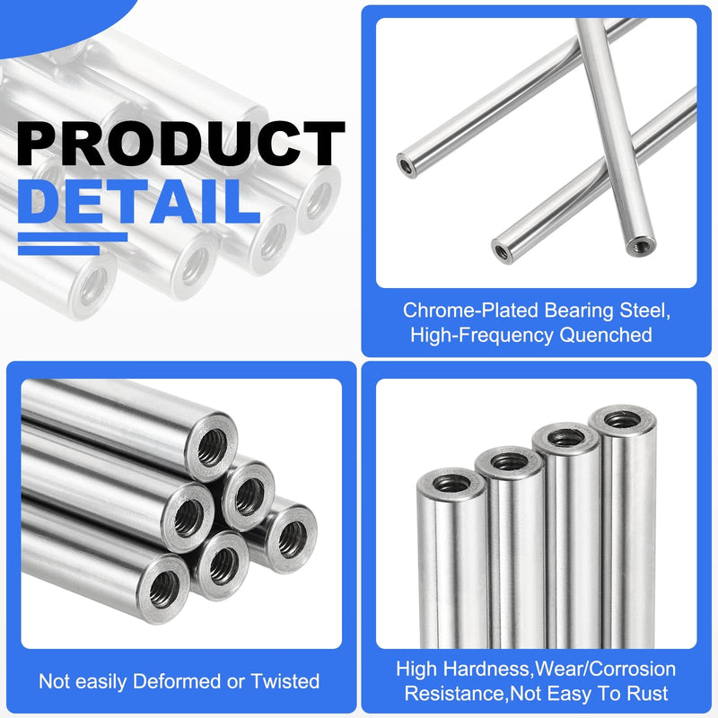 uxcell 2Pcs Linear Motion Rod Shaft Guide, 8 x 600mm/0.31 x 23.62 in Case Hardened Chrome Plated End Hollow Linear Steel Rods with Screws 4mm Inner Hole Dia for 3D Printer, CNC Machine 2