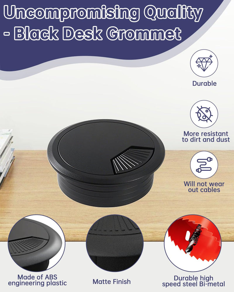 [Australia - AusPower] - Desk Grommet & Cable Grommet 2 Inch (10 Pack) - Black Desk Hole Cover with Hole Saw - Cable Management Kit for Office, TV Stand, Workstation - Hide Wires Behind Wall, Cable Pass Through (50mm) Grommet Black 2"(50mm) 