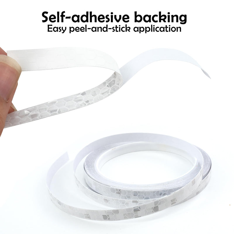 Quacc Reflective Tape 0.4" x 26 Feet Thin Warning Caution Reflector Tape Sticker Waterproof Adhesive Reflective Strip Roll Outdoor Safety for Vehicles Bike Scooter Helmet (White) White