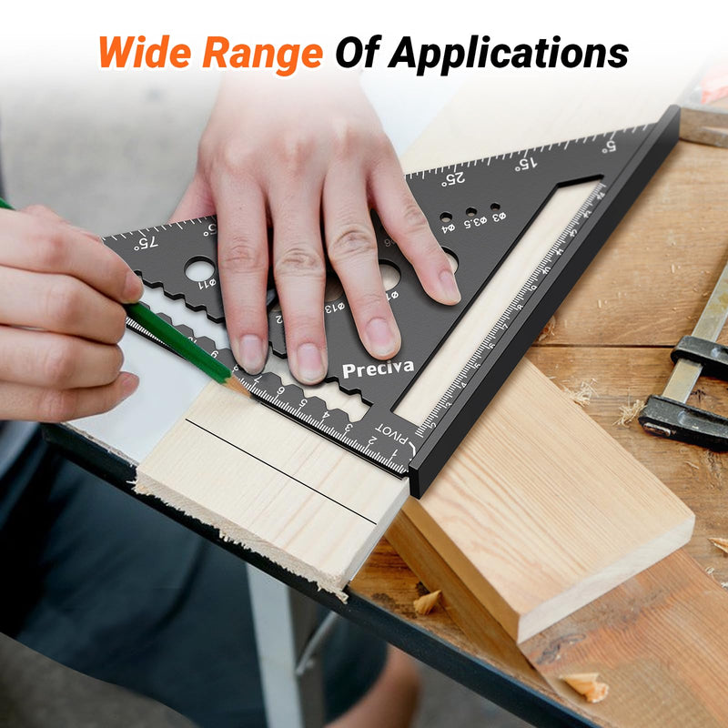 Carpenter's Square Set, Multifunctional Try Square Metal Aluminium Ruler Angle Guide 18 cm + 30 cm Carpenter's Square Carpenter's Angle Protractor Angle 45 and 90 Degree Angle Marking Gauge black 18cm+30cm
