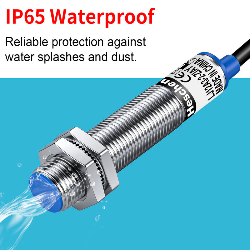 Heschen M12 Inductive Proximity Sensor Switch Shield Type LJ12A3-2-Z/AY Detector 2mm 10-30VDC 200mA 3 Wire (PNP NC) PNP NC