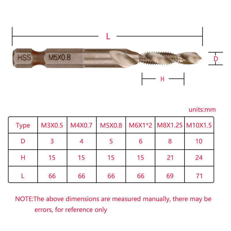 [Australia - AusPower] - HSS 4341 Combination Tap Bit Set,HSS Screw Tap Kit,6PCS with M3 M4 M5 M6 M8 M10 HEX Shank Drill Bit (Silver Plus) Silver Plus 