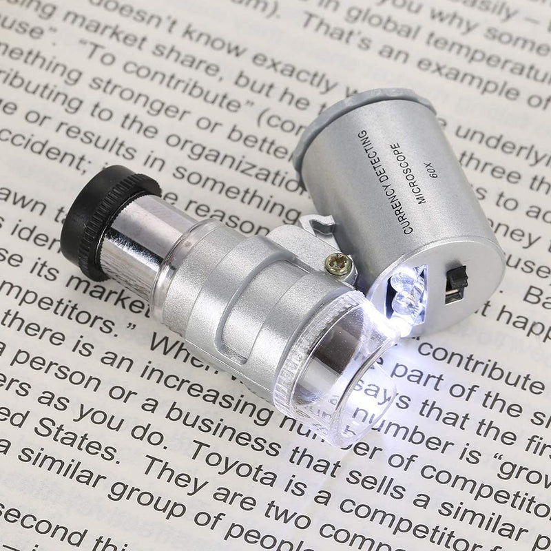 [Australia - AusPower] - FILFEEL 60x Mini Microscope, Pocket Magnifying Glass with LED and UV Light Function for Detection of Counterfeit Currencies and for Use in Jewellery Shops 
