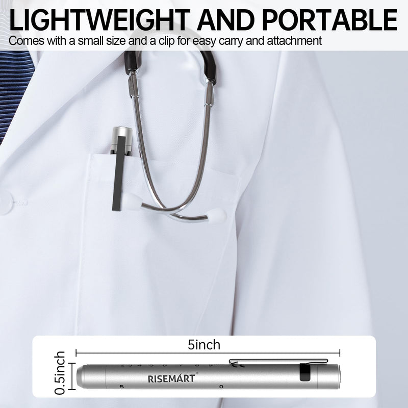 [Australia - AusPower] - RISEMART Rechargeable Pen Light for Nurse, Rechargeable LED Portable Medical PenLight for Nurse, Doctor, First Aid, EMT, Nursing,Nursing Student,Warm/Cool White Silver1 