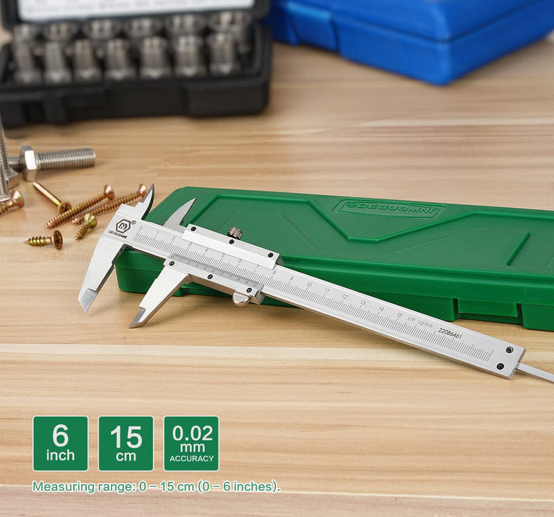 Caliper Analogue 150 mm 6 Inch Stainless Steel Calliper Accuracy 0.02 mm | With 2 mini screwdrivers and 1 storage box