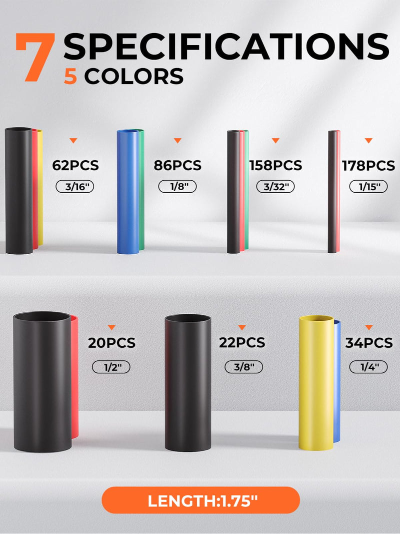 [Australia - AusPower] - Eventronic 560 Pcs Heat Shrink Tubing Kit - 3:1 Ratio Adhesive Lined, Wire Shrink Wrap Tubing, Marine Grade Industrial Heat-Shrink Tubing, 7 Sizes 5 Colors 