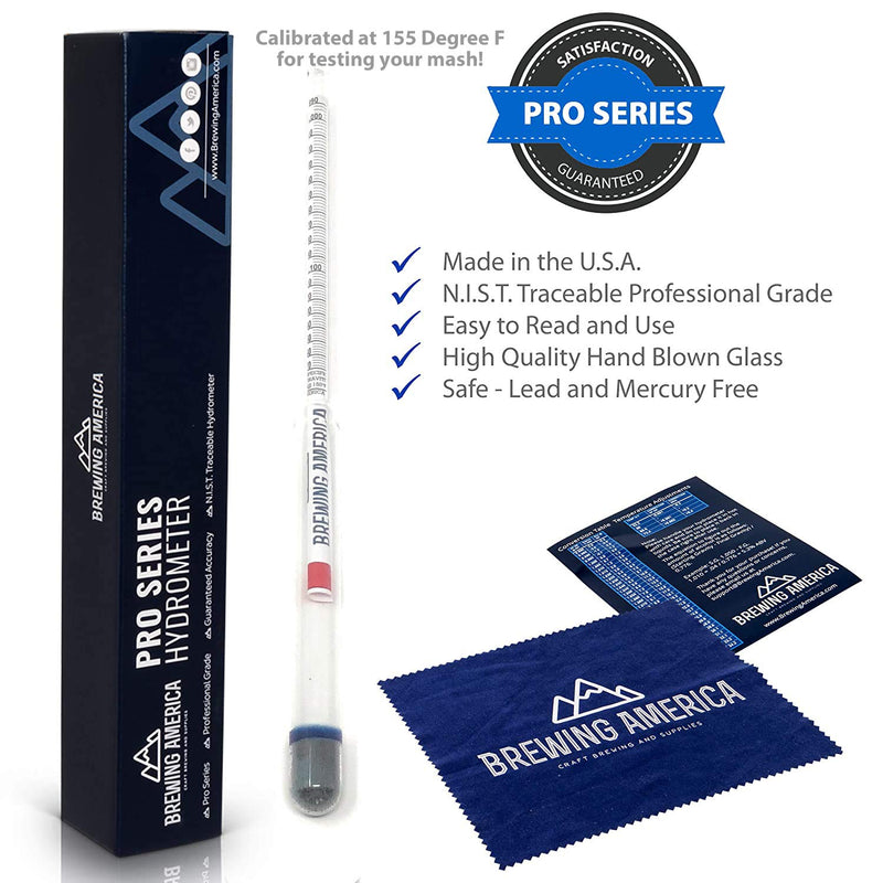 [Australia - AusPower] - Brewing America USA-Made Beer Mashing Hydrometer Calibrated at 155 Degrees Fahrenheit - Specific Gravity Pro Series Brewing Triple Scale - Brew Better All Grain Beer 
