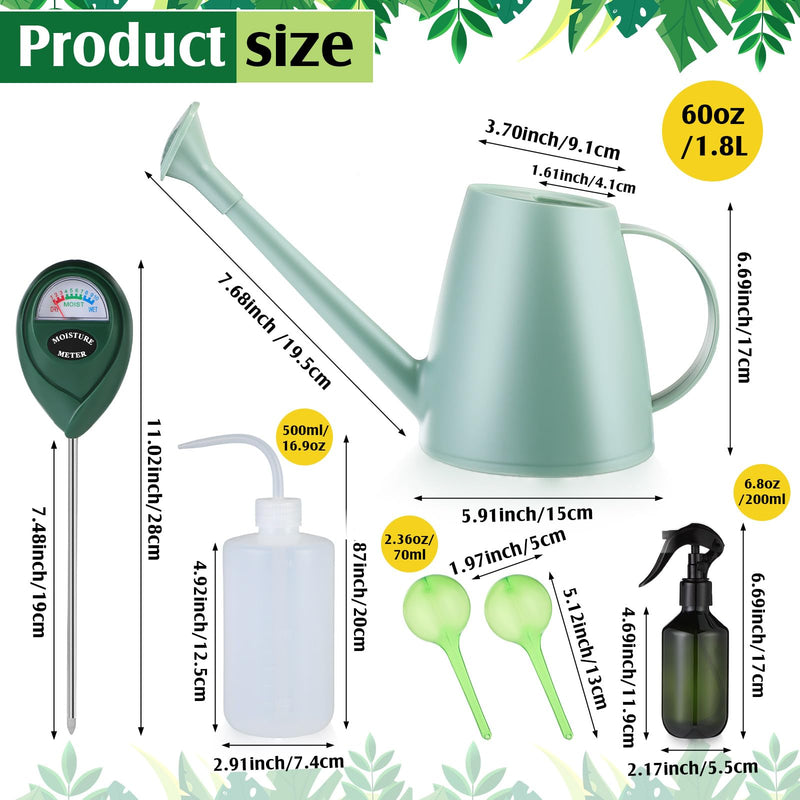 Reallnaive 6 Pcs Indoor Watering Can Set 1/2 Gallon Can 6.8 oz Spray Bottle 17 oz Squeeze Bottle Plant Watering Globes Soil Moisture Meter Small Spraying Set for Indoor Outdoor Plants(Mint Green) Mint Green