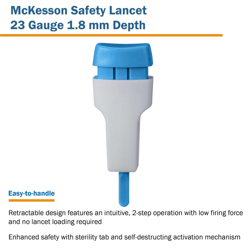 [Australia - AusPower] - McKesson Lancets for Diabetes Testing [100 Count] Lancing Device for Blood and Glucose Test, 23G x 1.8 mm, Push Button Activation, Sterile, Single Use 