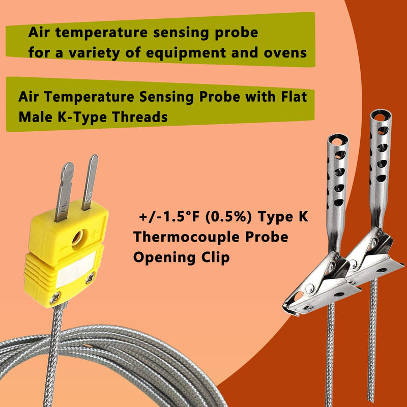 [Australia - AusPower] - 2-Pack TL3163K K-Type Thermocouple Air Probes K-Type Thermocouple Temperature Probes -40°F to 875°F Stainless Steel Open-End Clamp for Air Temperature Measurement 