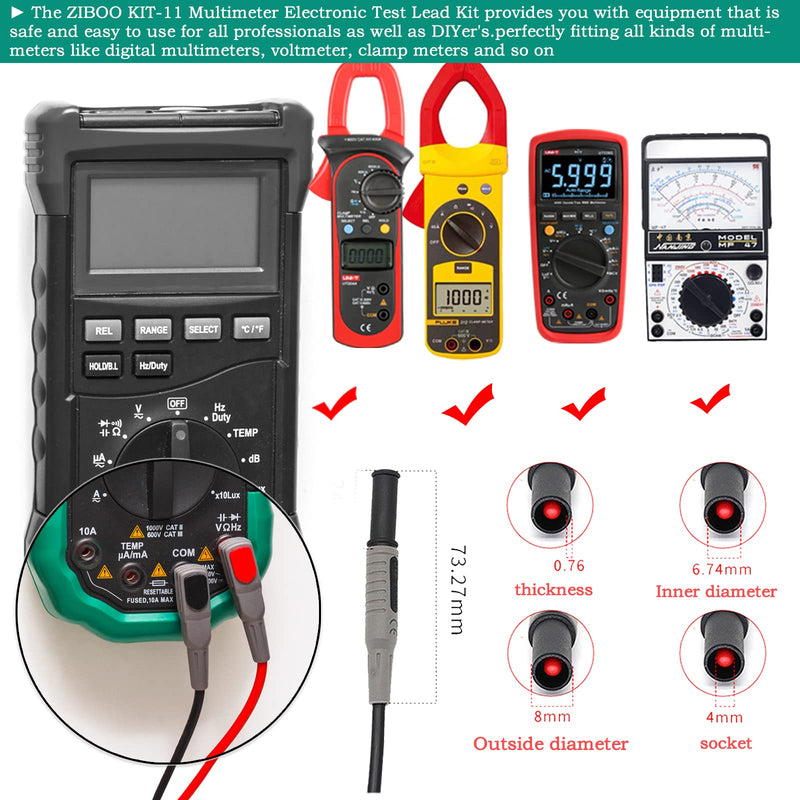 [Australia - AusPower] - ZIBOO KIT-11 Multimeter Test Leads Kit Alligator Clips and Plunger Test Mini Hooks Test Probes 1000V 10A CAT III & CAT IV 600V 