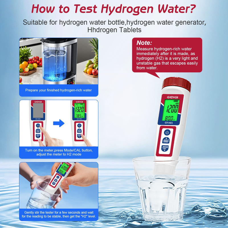 [Australia - AusPower] - Hydrogen Water Tester,Digital ORP Meter for Drinking Water,6-in-1 pH TDS Tester,pH ORP TDS EC H2 and Temperature Meter for Drinking Water, Hydroponics, Pools, Aquariums Fish 