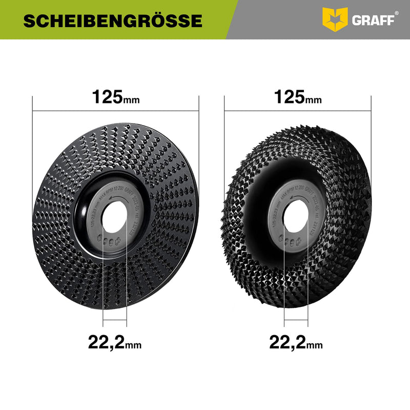 [Australia - AusPower] - GRAFF Premium Set Wood Cutter Rasp Disc 125 mm for Carving and Sanding Wood, Softwood, Hardwood - Wood Grinder for Angle Grinder & Flex - Sanding Disc for Woodworking Tools Diameter set 125 mm rasp disc 