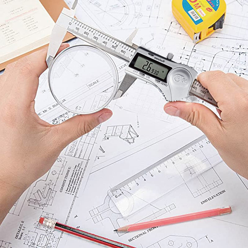 Digital Caliper Micrometer Measuring Tool, 6 Inch /150mm | Stainless Steel, Electronic Vernier Calipers, IP54 Waterproof, Accuracy Gauge Switch, Inch Metric Fraction,with LCD Screen