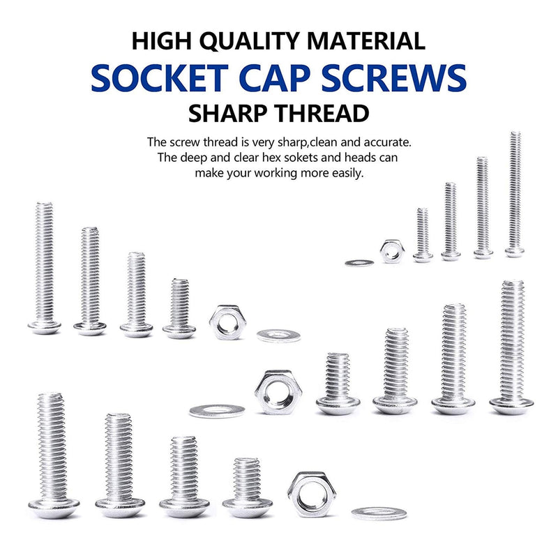 [Australia - AusPower] - NINDEJIN Metric Button Head Socket Cap Screw Bolts & Flat Washers & Nuts Assortment Kit M2 M3 M4 M5 Stainless Steel Machine Screws Set and Wrench, 880 PCS 880 Hex Round Head Socket Screws Nuts 