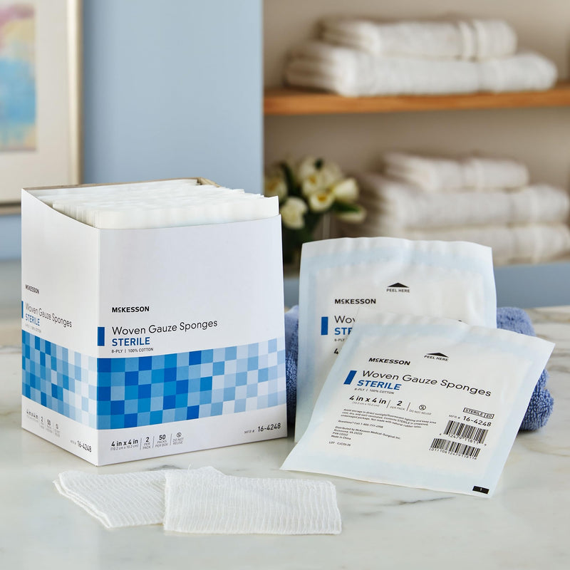[Australia - AusPower] - McKesson Woven Gauze Sponges, Sterile, 8-Ply, 100% Cotton, 4 in x 4 in, 2 per Pack, 50 Packs, 100 Total 