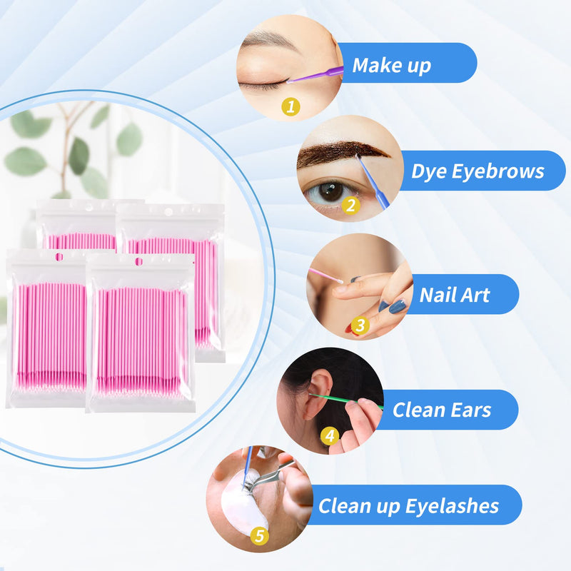 [Australia - AusPower] - Annhua 400 PCS Disposable Micro Applicator Brush, Application Micro swabs Eyelash Extension Brushes for Eyelashes Extensions and Makeup Application - Pink 
