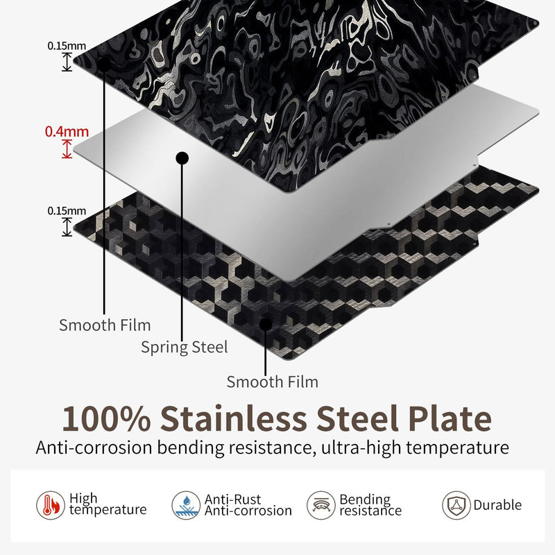 Upgraded QiDi Plus 4 Build Plate 310x310mm, Double Sided PEH+PED Spring Steel Bed Plate for CR-10, Artillery SW-X1/X2, for Anet A8 Plus 3D Printers Platform Black+Black