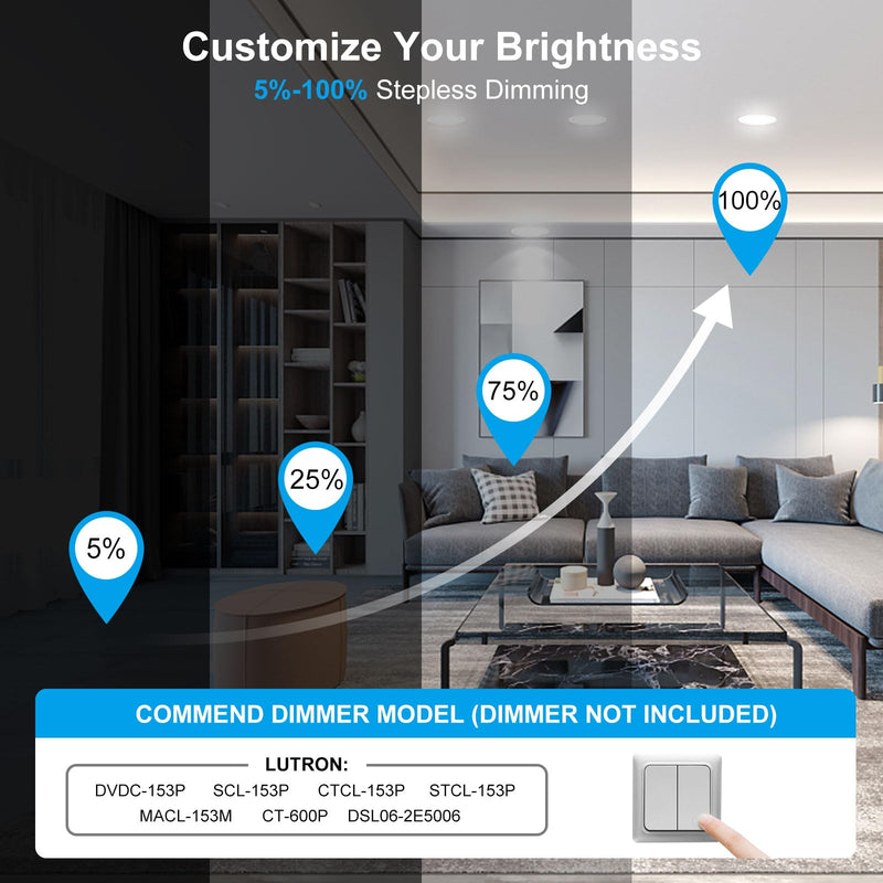 [Australia - AusPower] - 7 Inch 3CCT Ultra-Thin LED Recessed Light with Junction Box, 3000K/4500K/6000K Selectable, 18W Eqv 125W, Dimmable Canless Downlight, 1600LM High Brightness 1 Pack 