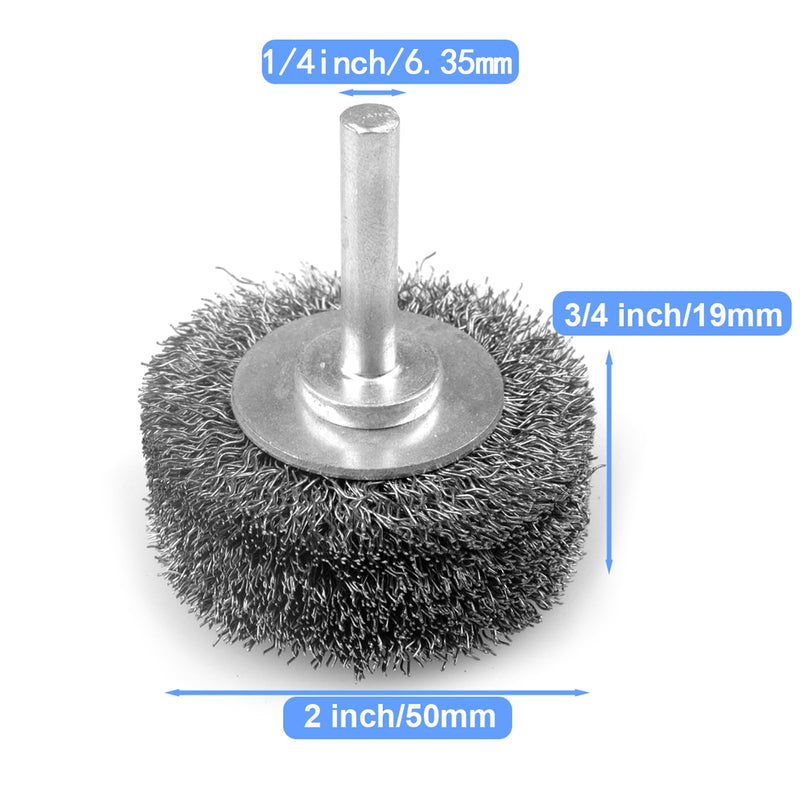 [Australia - AusPower] - LSTOPGO 2 Pieces 50 mm Wire Brush Wheel for Drill, 0.3 mm Coarse Corrugated Carbon Steel Wire, 6.35 mm Round Shank, High Performance Wire Brush for Removing Rust, Corrosion and Paint 