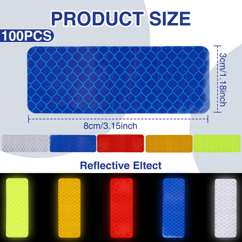 LOGJAM 100 PCS Reflective Stickers - High Visibility Waterproof Reflective Tape Safety Warning Sticker for Vehicle Car Bike Truck Motorcycle Helmet, 1.18 x 3.15 Inch