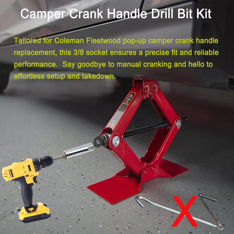 [Australia - AusPower] - Camper Crank Handle Kit/Trailer Crank Handle Fits for Fits Coleman Fleetwood POP UP Replacement 3/8 Socket, Chrome, RCKIM00146 