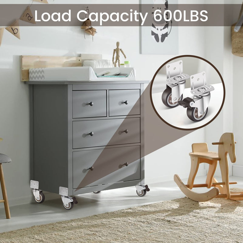 [Australia - AusPower] - Nefish Side Mount Casters 2 Inch L-Shaped Small Rubber Caster Set of 4, Ball Bearing 360 Degree Plate Swivel Castors Wheel 600 LBS, Casters Wheels for Furniture, Baby Bed, Kitchen, Cabinet, Table 2 Inch L-shape Casters 