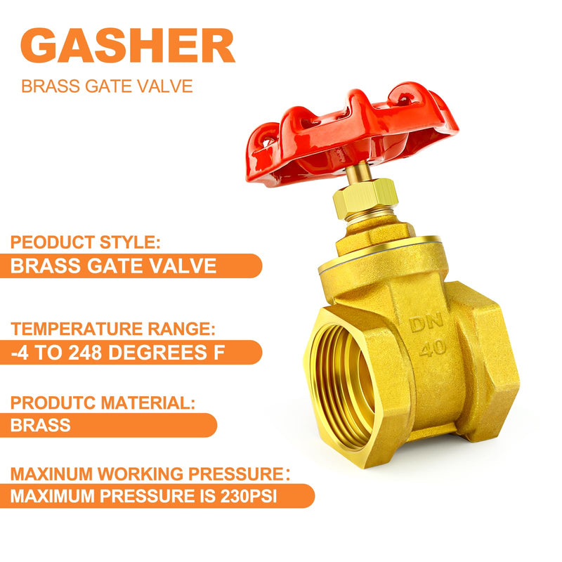 [Australia - AusPower] - GASHER 1PCS 1-1/2 Inch Brass industrial Gate Valve, Heavy-duty Rotary Sluice Valve with Female x Female Threads, with Wheel Handle, For Water, Oil, Gas 1.5 Inch 