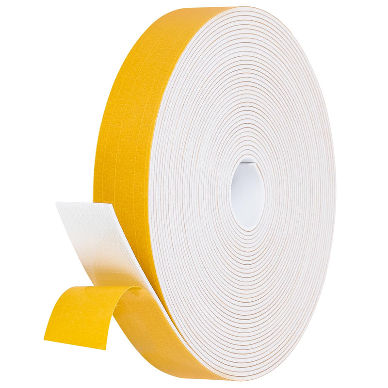 32Feet Weather Stripping Seal (1 Inch X 1/16 Inch) for Door Window, High Density Foam Tape, Soundproofing, Insulation Strip, Door Sealers for Door Frame- White 1 Inch X 1/16 lnch X 32Feet