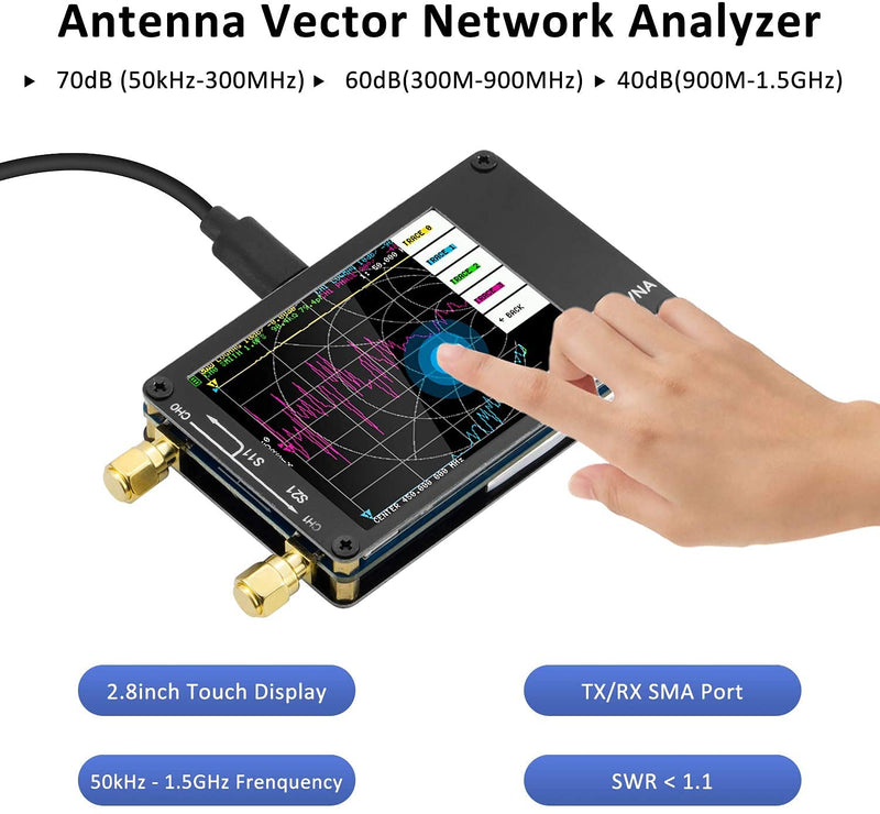 [Australia - AusPower] - AURSINC NanoVNA Vector Network Analyzer 10KHz -1.5GHz V3.4 with 2.8'' Touchscreen + Nanovna Testboard Kit Network Analysis Test Demo Board 