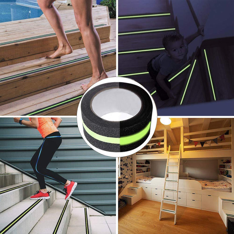 Anti Slip Traction Tape, Non-Slip Grip Adhesive Tape to Indoor or Outdoor Stair, Tubs, Boats, Safety Grip Tape Non Skid Roll for Stair Steps (#01Black with Glow in Dark, 2 Inch x 35 Feet) #01Black with Glow in Dark