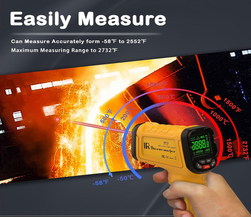 [Australia - AusPower] - Infrared Thermometer High Temperature Gun -58?~2552?, 30:1 Distance Ratio, Digital Laser IR Temp Gun for Cooking, Pizza Oven, Engine, Kilns, Forges, Industry, and Home Repair. IR-2552 