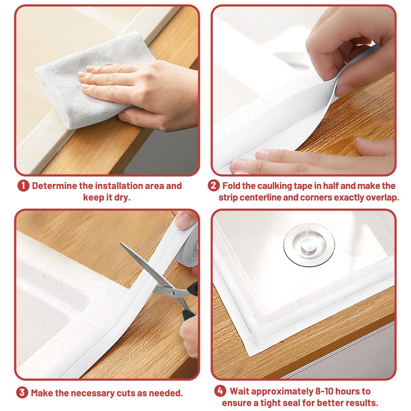 [Australia - AusPower] - Caulk Tape, 3 Roll Self Adhesive Caulk Strip Waterproof, Caulking Sealant Tape for Kitchen, Countertop, Bathroom, Sink, Shower, Bathtub, Toilet Edge Protector with Sealing Tool (1.5" x 10.5Ft) 3 Rolls 